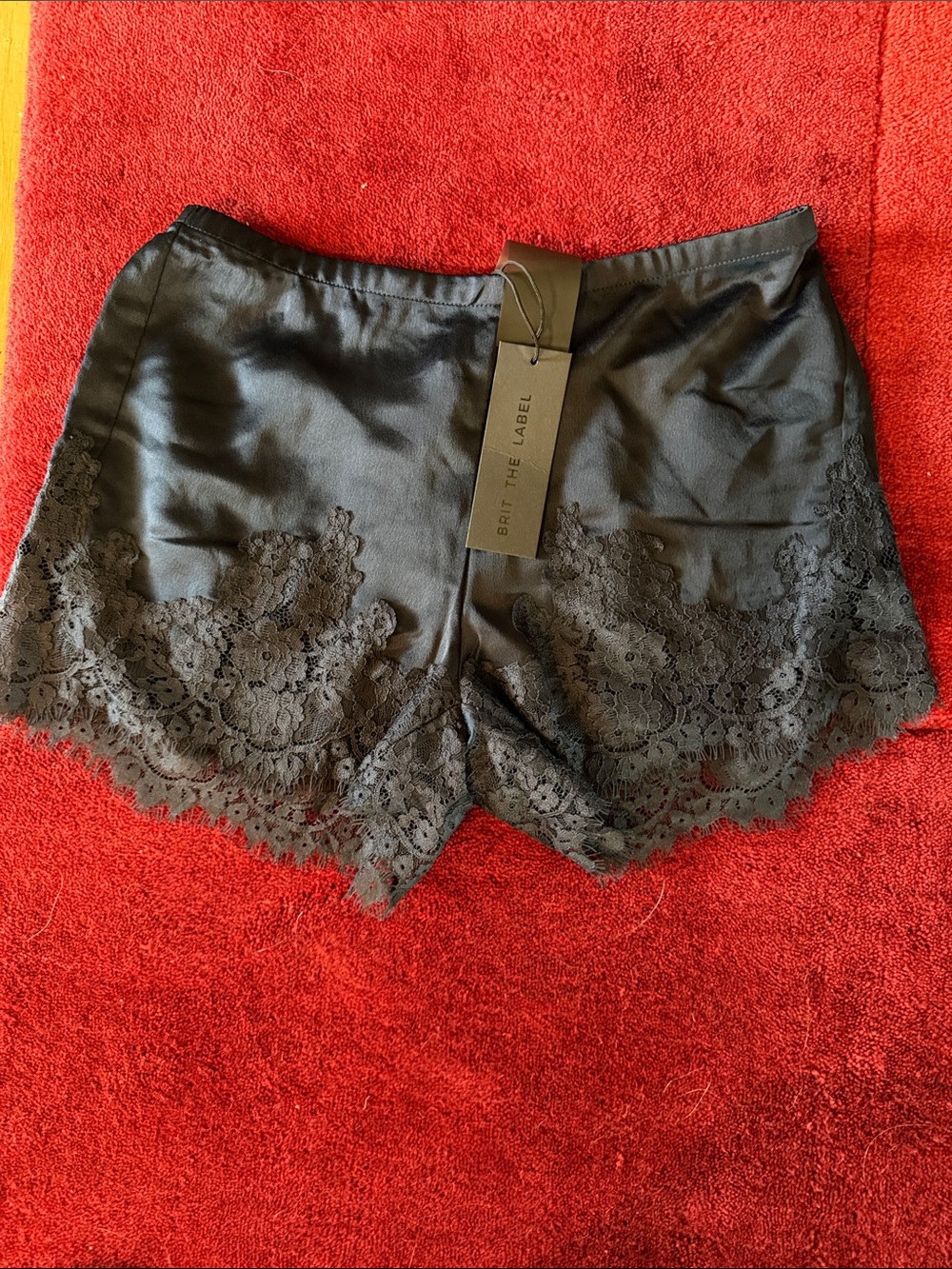 Brit the Label Navy Blue Satin Lace-Trim Sleep Shorts